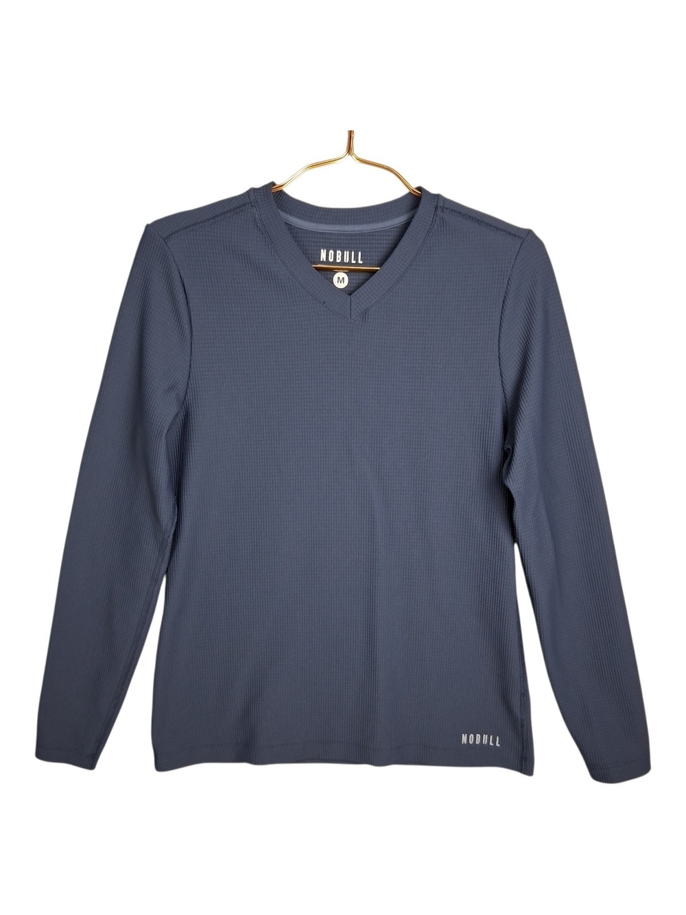 NOBULL Waffle Knit Long Sleeve Shirt Mens Medium M Blue V-Neck Training Thermal